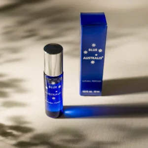 blue australis roll on perfume bottle and box